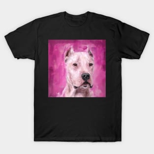 Painting of A Dogo Argentino on Pink Magenta Backround T-Shirt